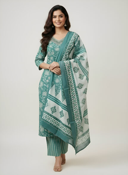 Home emerald bloom printed kurti set (5)