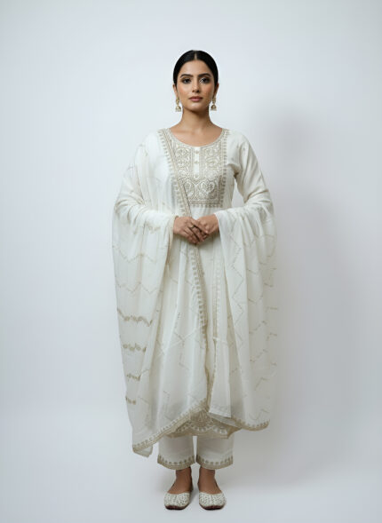 Ivory Grace Embroidered Kurti Set