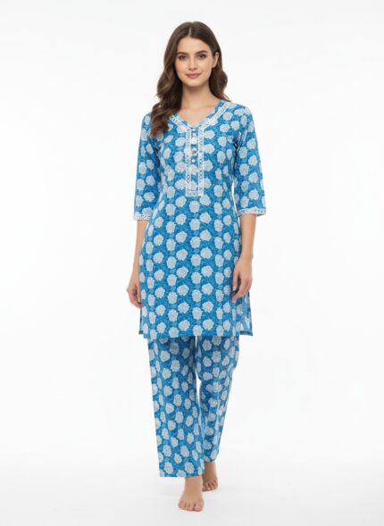 sky blossom printed kurti pant set (1)